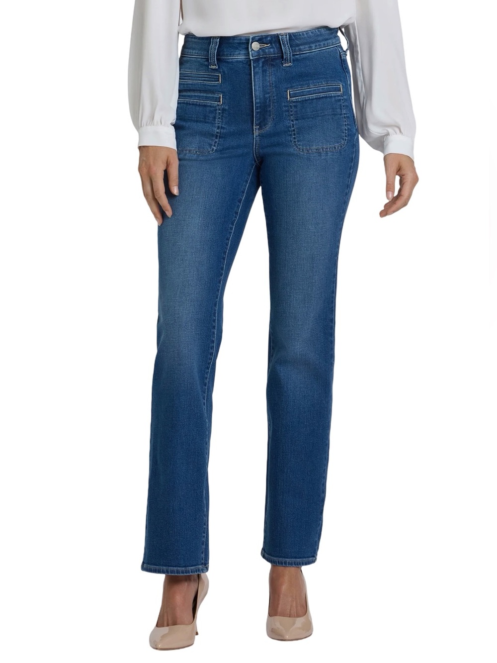 NYDJ Marilyn Straight Jeans Size 10 NWT Romantic Wash Welt Utility Pockets
